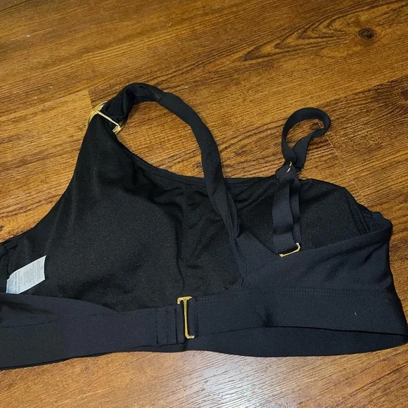 Black Time & Tru One Shoulder Bikini Top Gold Accents Size 1X - Picture 8 of 13